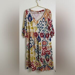 Pink Daisy- Colorful Aztec Patterned Dress- Size XL